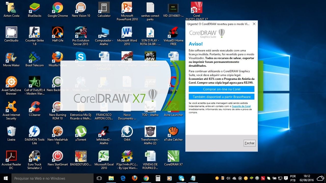 coreldraw remover aviso software ilegal